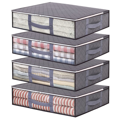 Vieshful 4 Pack Underbed Storage Bags 40L Foldable Clothes Bag, Grey