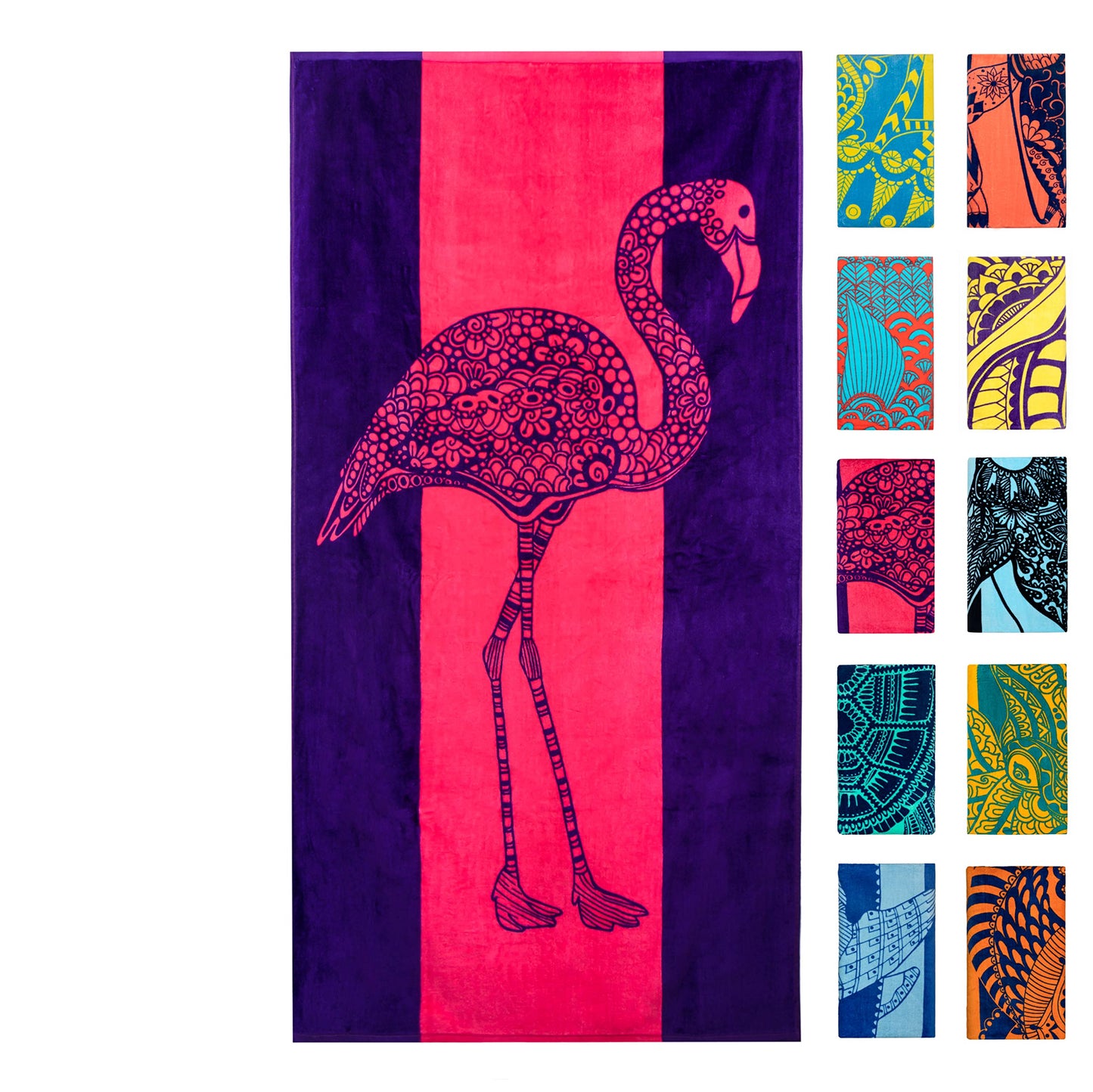 Nova Blue Flamingo Beach Towel – Pink and Purple with A Cute Design, Extra Large, XL (34”x 63”) Absorbent & Portable, Lightweight, Pink Beach Towel