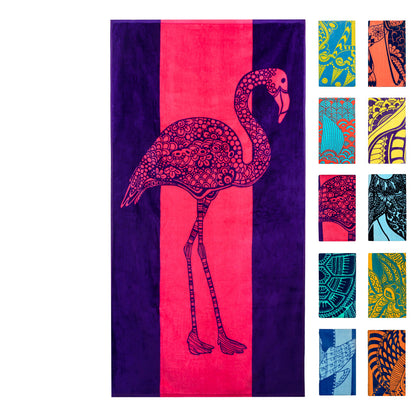 Nova Blue Flamingo Beach Towel – Pink and Purple with A Cute Design, Extra Large, XL (34”x 63”) Absorbent & Portable, Lightweight, Pink Beach Towel