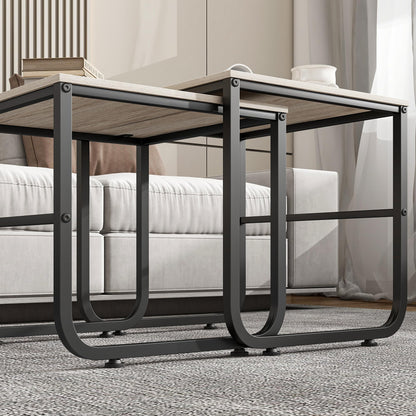 FOUBAM End Tables Set of 2 for Living Room,Small Coffee Table,Nesting Tables Couch Sofa Side Tables Metal Frame/Wood Look for Bedroom Office,Sturdy