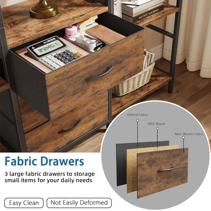 OYRREU 4-Tier Bookcase with Drawers, 100cm Wide Rustic Brown Shelving Unit