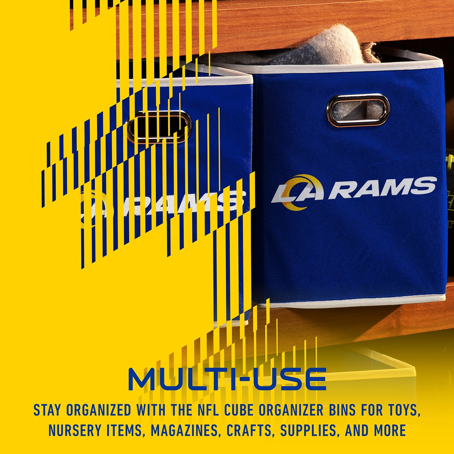 Franklin Sports NFL Los Angeles Rams Collapsible Storage Bin NFL Folding Cube Storage Container Fits Bin Organizers Fabric NFL Team Storage Cubes One