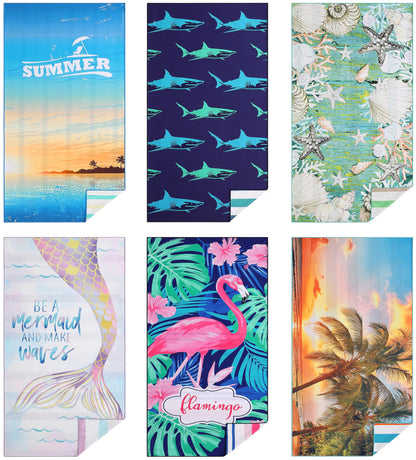 Casa Platino Beach Towels 6-Pack Extra Large – 32"x71" Sand-Free, Quick-Dry & Lightweight – Double-Sided Printed Pool