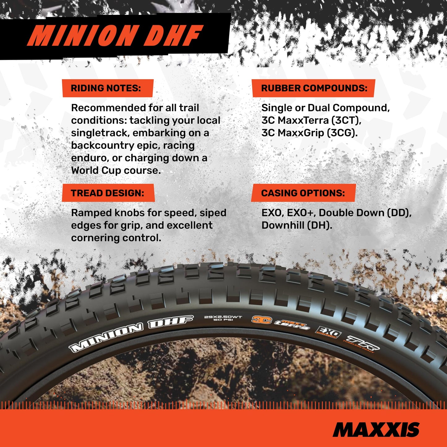 Maxxis Minion DHF Bicycle Tyre with Folding Bead 29x2.50 Wide Trail / MaxxTerra / Double Down / Tubeless Ready, Black