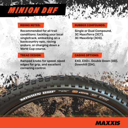 Maxxis Minion DHF Folding 3c Maxx Terra Exo/tr Tyre - Black, 27.5 x 2.60-Inch