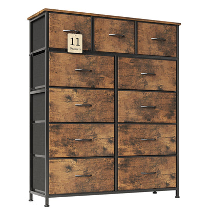 Flrrtenv Chest of Drawer with 11 Drawers, Modern Bedroom Cabinte, Fabric Drawers with Wooden Top, Sturdy Metal Frame