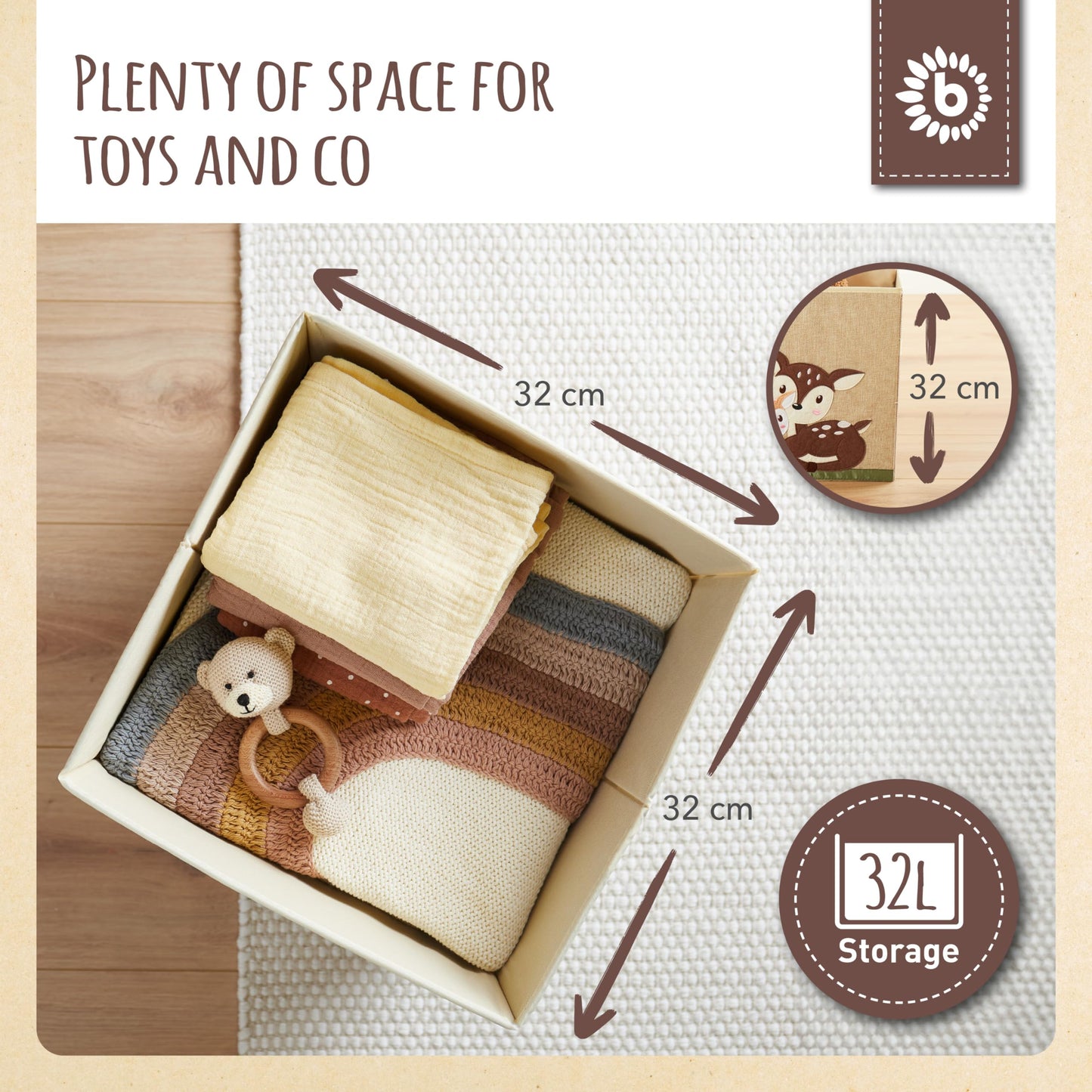 BIECO Kids Deer Storage Box | Children's Room Storage | Kallax Shelf Insert, Foldable Toy Box, Baby Basket, Toy Chest, Children's Room