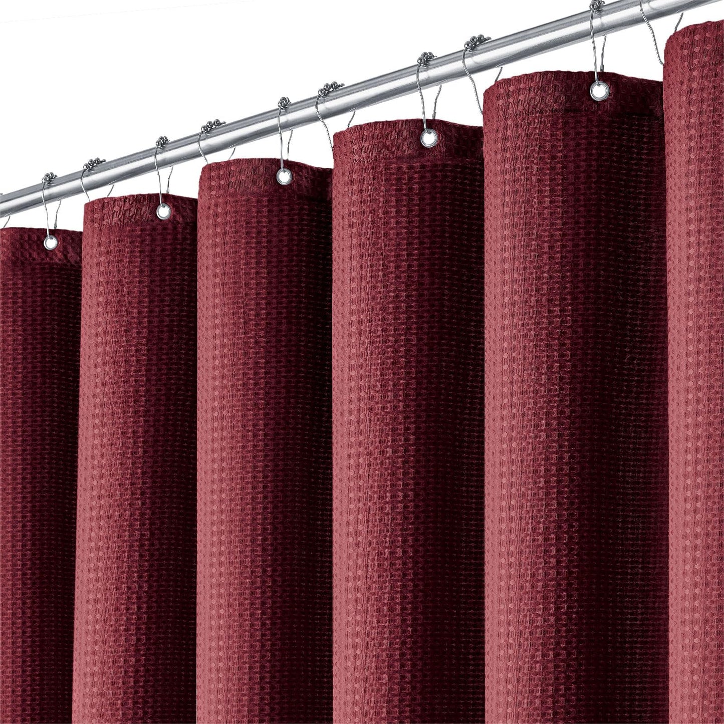 BTTN 182 x 214cm Waffle Shower Curtain, Red Extra Long Weighted Mould Proof Resistant Bath Curtains, Wet Room Washable Fabric Thick Cloth Hotel Luxury