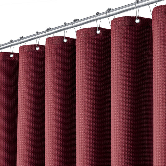 BTTN 182 x 214cm Waffle Shower Curtain, Red Extra Long Weighted Mould Proof Resistant Bath Curtains, Wet Room Washable Fabric Thick Cloth Hotel Luxury