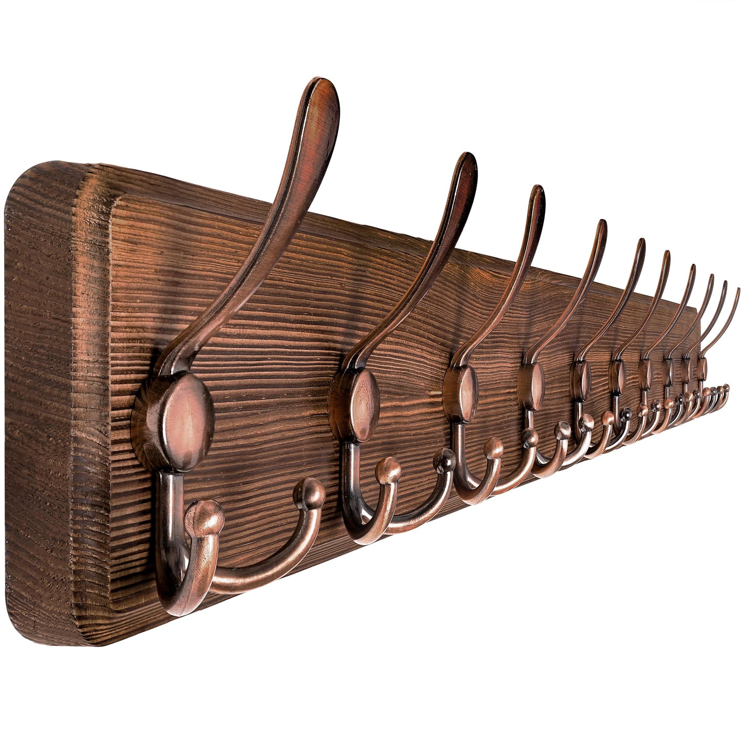 SKOLOO Coat Rack Wall Mounted - 38.3'' Long, Wooden, Heavy Duty, Rustic Coat Hooks for Wall, Wall Coat Rack with 10 Triple Hooks for Hanging Clothes
