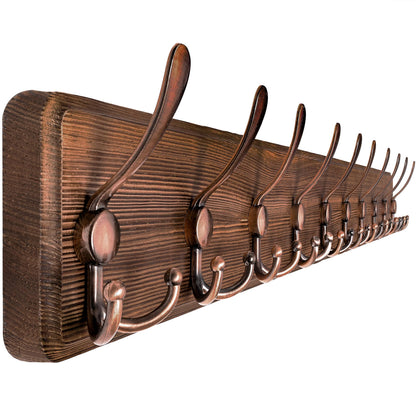 SKOLOO Coat Rack Wall Mounted - 38.3'' Long, Wooden, Heavy Duty, Rustic Coat Hooks for Wall, Wall Coat Rack with 10 Triple Hooks for Hanging Clothes