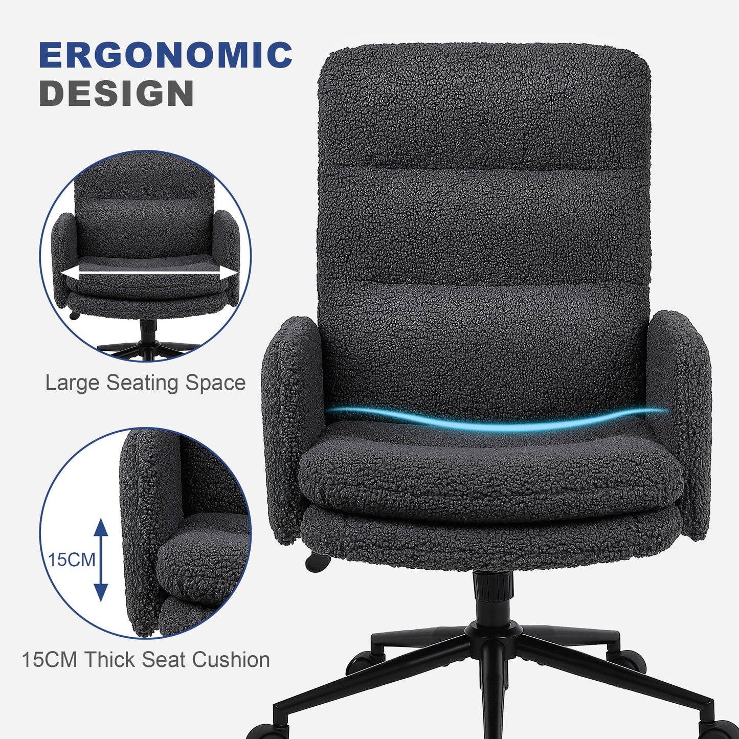 Youhauchair Desk Chair, Faux Cashmere Office Chair, Dark Grey