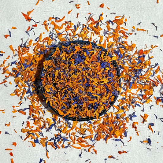 Edible Petals - 50g - Blend of Natural Dried Blue Cornflower and Orange Marigold - Certified Food Grade (268)