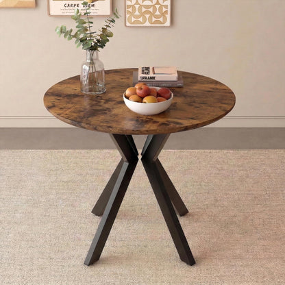 80cm Round Wooden Dining Table with Black Metal Legs for Kitchen & Home