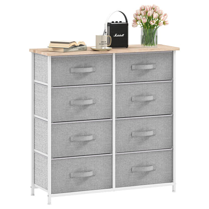 DWVO Chest of Drawers,Fabric Chest of Drawers Bedroom Cabinet with 8 Drawers,Dresser for Bedroom,Living Room With Handles,Wood Top and Sturdy Steel