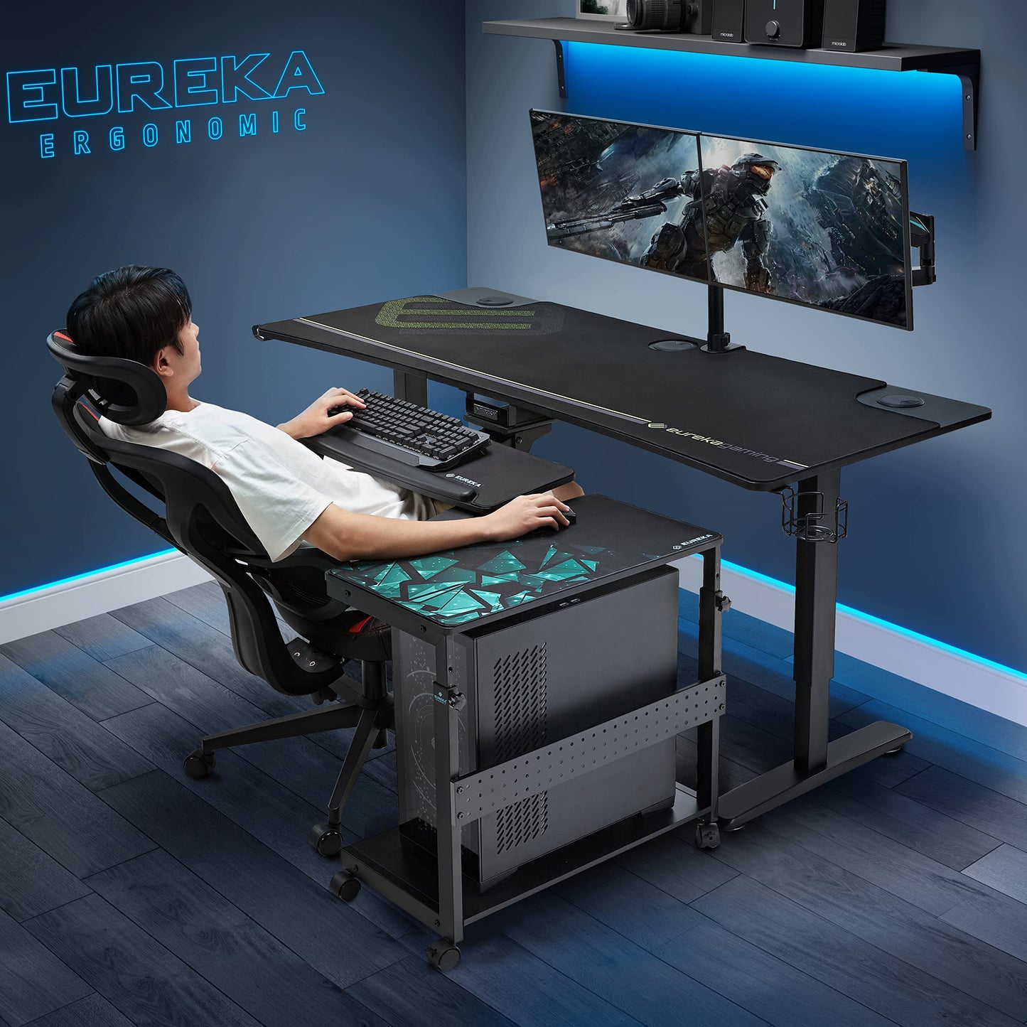 EUREKA ERGONOMIC PC Stand, Adjustable Computer Tower Stand & CPU Holder Cart on Lockable Wheels, PC Trolley for Gaming Desk Accessories, Printer