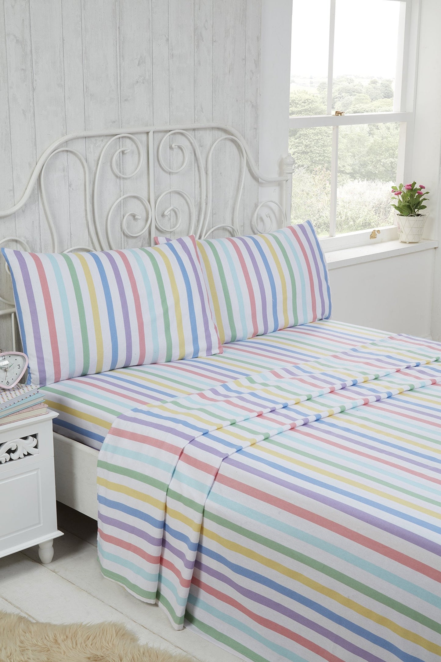 Rapport Hone Candy Stripe 100% Brushed Cotton King Bedding Sheet Set