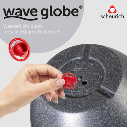 Scheurich Wave Globe, Planter made of Plastic, Black-Granite, 50 cm diameter, 37 cm height, 37 l Vol.