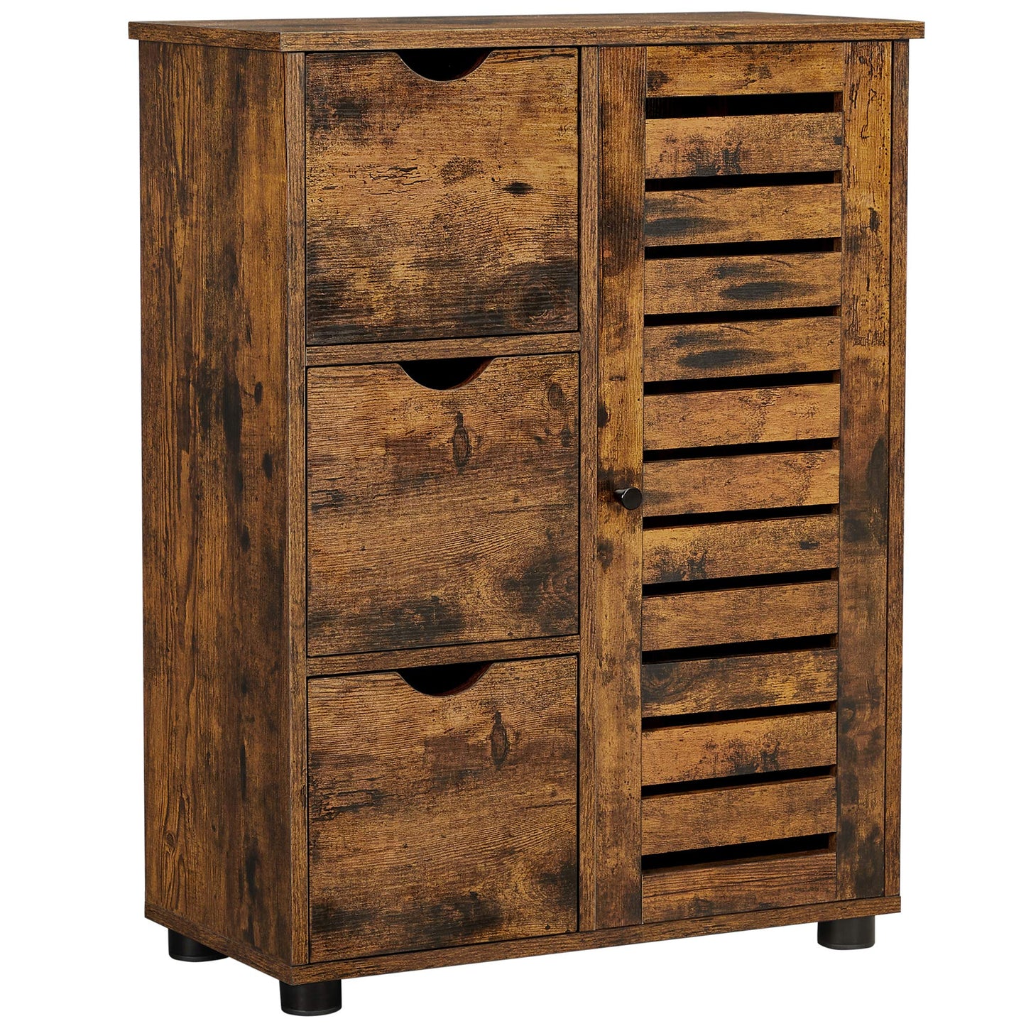 VASAGLE Bathroom Floor Cabinet, Wooden Storage Unit with 3 Drawers, Single Door with 2 Adjustable Shelves, for Living Room, Kitchen, Entryway, Rustic