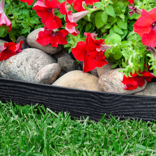 EasyFlex Tall Wall No-Dig Landscape Edging with Anchoring Spikes, 2.5 in. Tall Straight Top Plastic Garden Border with Woodgrain Texture, 40 Foot Kit,