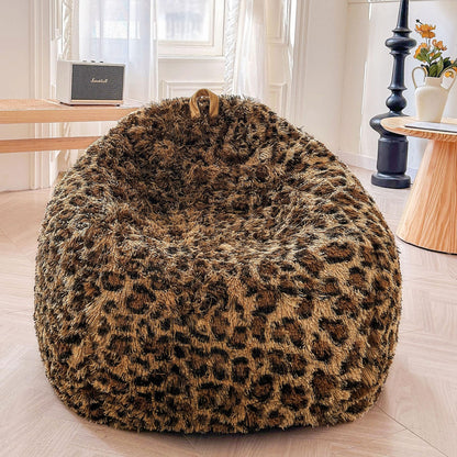 XeGe Faux Fur Leopard Print Bean Bag Chair Cover(No Filler), Cheetah Brown