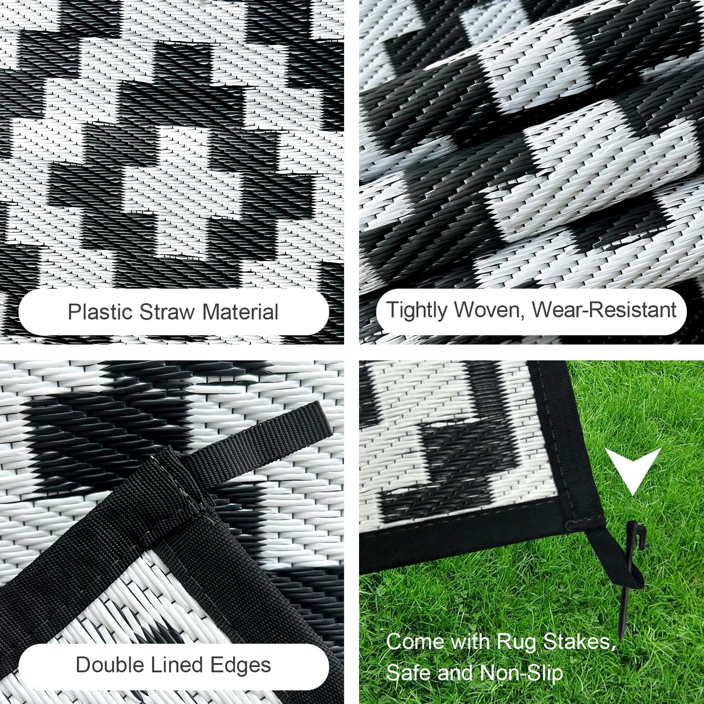 CHOSHOME Outdoor Rug for Garden 150x240CM Large Outdoor Rugs Waterproof Camping Rugs Portable Carpet Woven Rug Easy Cleaning Rug Recycled Balcony Rug