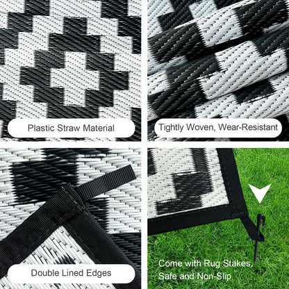CHOSHOME Outdoor Rug for Garden 150x240CM Large Outdoor Rugs Waterproof Camping Rugs Portable Carpet Woven Rug Easy Cleaning Rug Recycled Balcony Rug