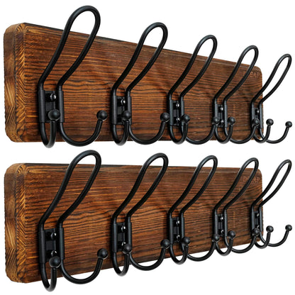 Dseap Coat Rack Wall Mounted - Heavy Duty Farmhouse Rustic Wall Coat Hanger with 5 Wire Hooks for Clothes Hat Jacket Towel, RusticWire, J1-5A