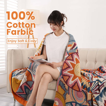 DECMAY Throws for Sofas Large, Boho Throw Blankets for 2 3 4 Seater Sofas and Double Bed Armchair Couch, Cotton Weighted Soft Furniture Throws(Ethnic