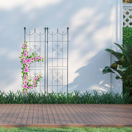 Relaxdays Trellis Set of 2, Metal, 180 x 50 cm, Garden Climbing Aid, Vintage, Ornate Tips, Freestanding, Dark Green