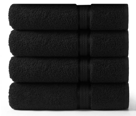COTTON CRAFT Ultra Soft Luxury Set of 4 Ringspun Cotton Bath Towels, 580GSM, Heavyweight, 30 inch x 54 inch, Black