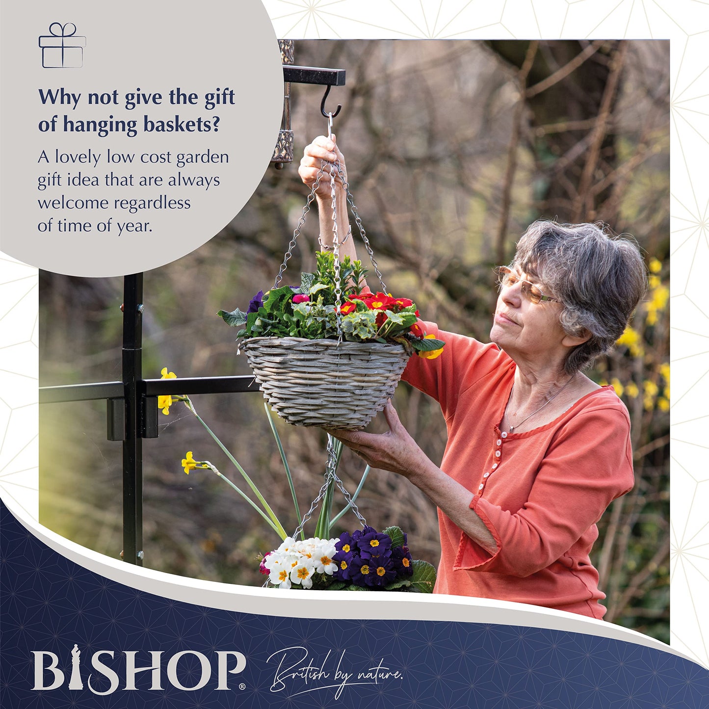 Bishop Hanging Basket With Liner ? Includes Coco Liners for Hanging Baskets, 12 inch Black Wire Basket ? Ideal Gardening Gifts For Mum ? Great Garden