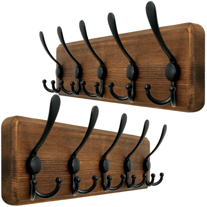WEBI Coat Rack Wall Mount,Wood Coat Hooks Wall Mounted,16" Hole to Hole,Coat Hanger Wall,Hook Rack Rail,5 Triple Hooks for Hanging