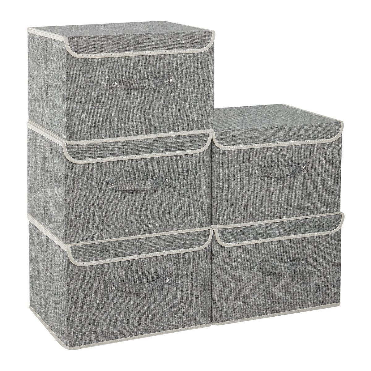 ENUMAIL Foldable Fabric Storage Cubes with Lids,Grey 38x25x25cm,5 Pack