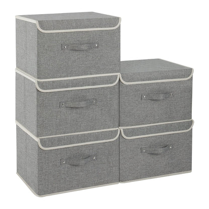 ENUMAIL Foldable Fabric Storage Cubes with Lids,Grey 38x25x25cm,5 Pack