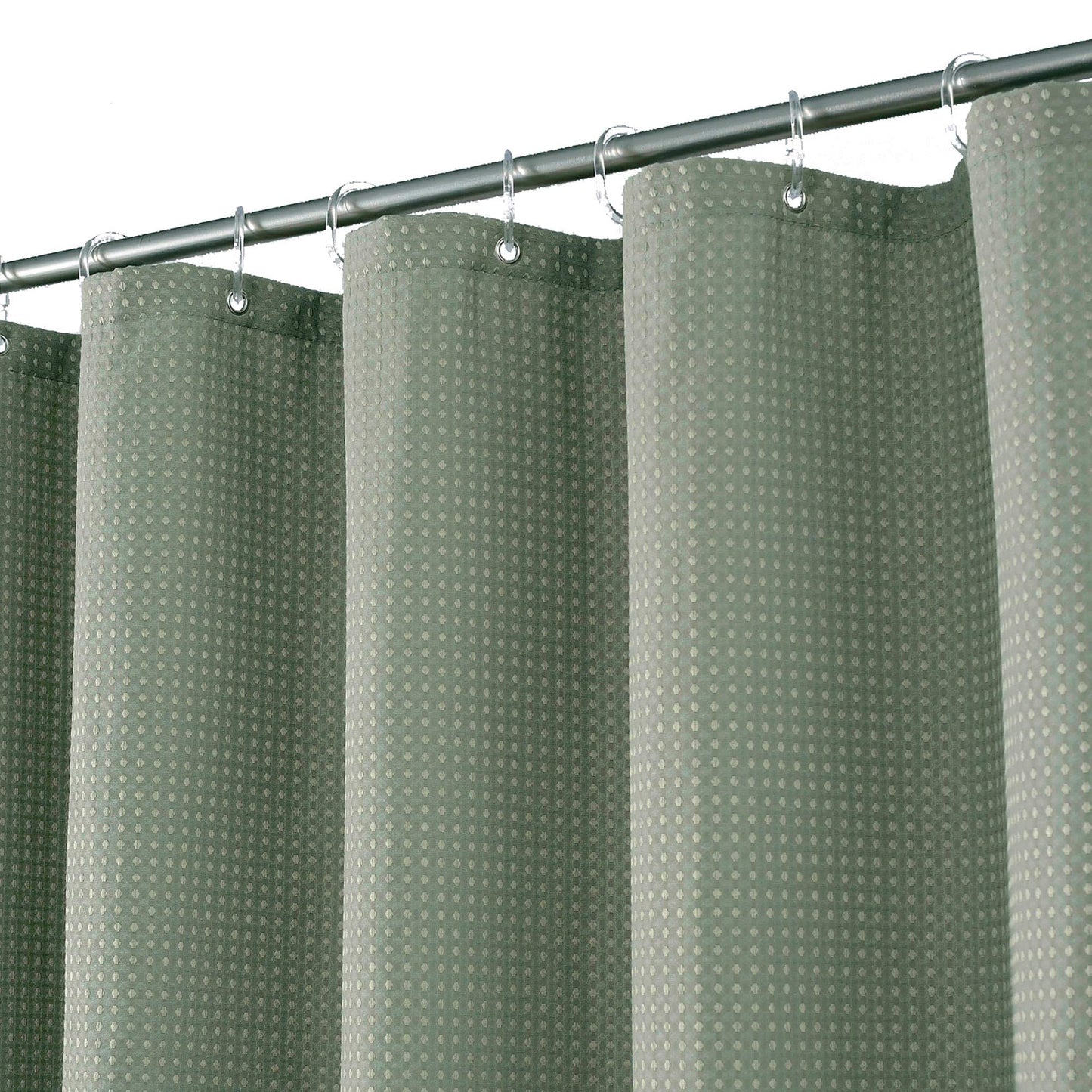Short Waffle Weave Fabric Shower Curtain 66 inch Long, Hotel Luxury Spa, 230 GSM Heavy Duty, Water Repellent, Machine Washable, Sage Green Pique
