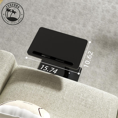 YUHFERA Couch Side Table - 360Swivel Height Adjustable End Table,Sofa Armrest Tray Table,Snack Side Table for Bed or Chair with Phone & Tablet