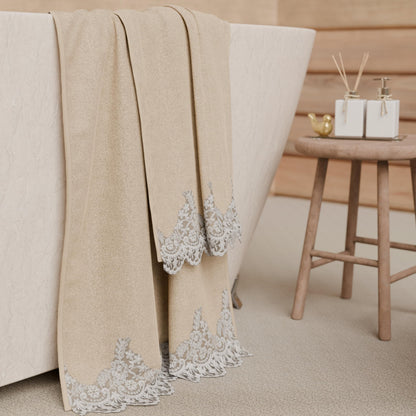 PETTI Artigiani Italiani - 100% Cotton Terry Bath Towels, 1+1 Towel Set, 2 Pieces, 1 Face Towel and 1 Hand Towel, Beige