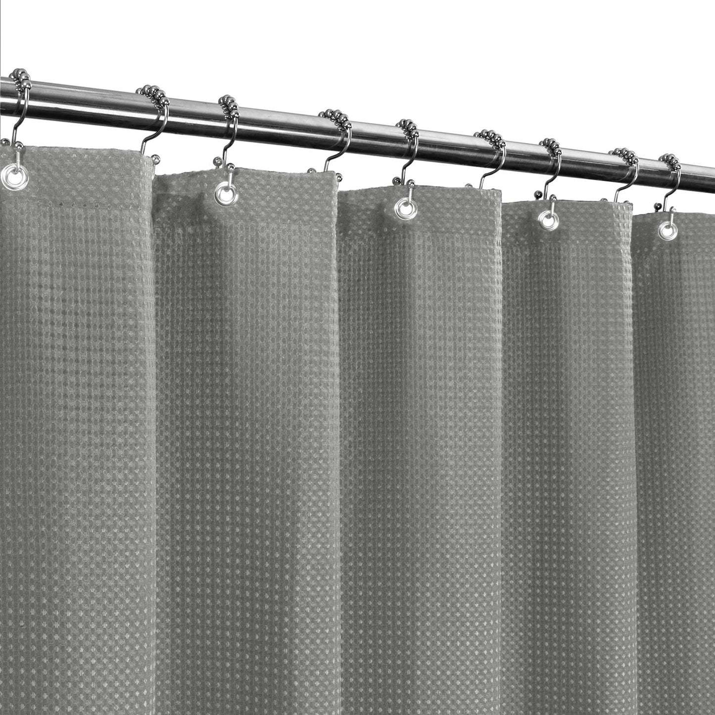 Stall Fabric Shower Curtain Waffle Weave 54 Wide by 78 Long, Hotel Luxury Spa, Water Repellent, Machine Washable, 230 GSM Heavy Duty, Spa, Gray Pique