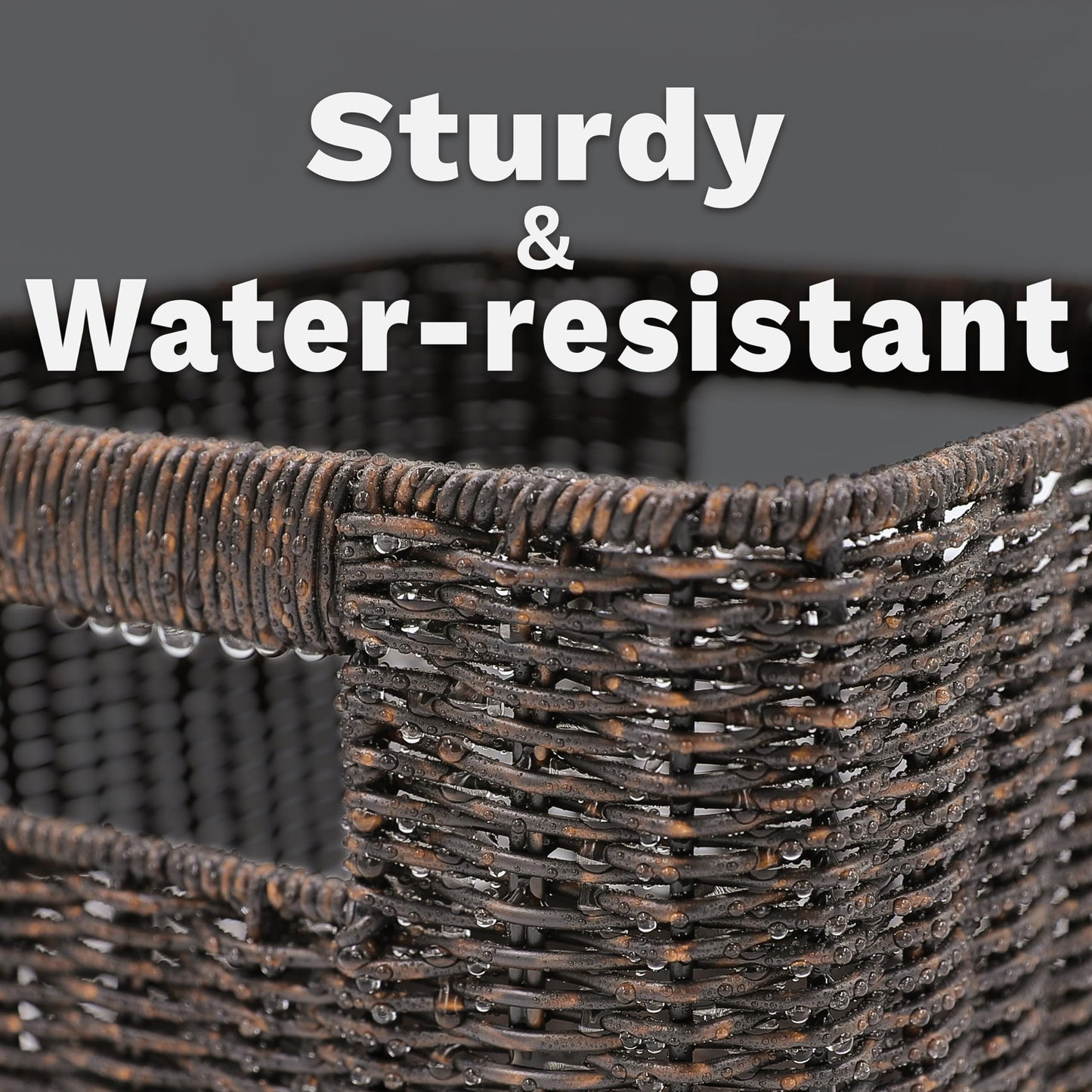 myHomeBody Wicker Storage Basket, Storage Cubes, Woven Baskets for Organizing, Resin Wicker Set of 3, Rustic Brown