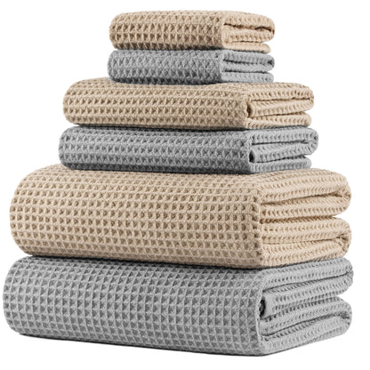 POLYTE 430 GSM Microfibre Quick Dry Waffle Bath Towel Set of 6