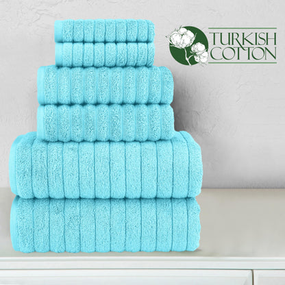 Elegant Comfort 100% Turkish Cotton Corduroy Ribbed Luxury Bath Towels 6-Piece Set, Premium Feel - Quick Dry, Highly Absorbent