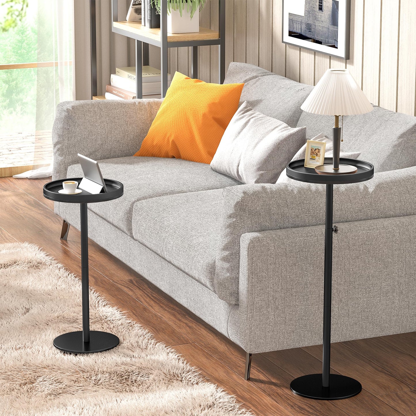 KEENSUNI Round Side Table,Small Round Coffee Table,End Table with Marble Pedestal Side Table for Small Space, Living Room,Bedroom,Sofa Couch (Black)