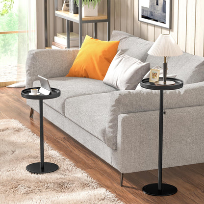 KEENSUNI Round Side Table,Small Round Coffee Table,End Table with Marble Pedestal Side Table for Small Space, Living Room,Bedroom,Sofa Couch (Black)