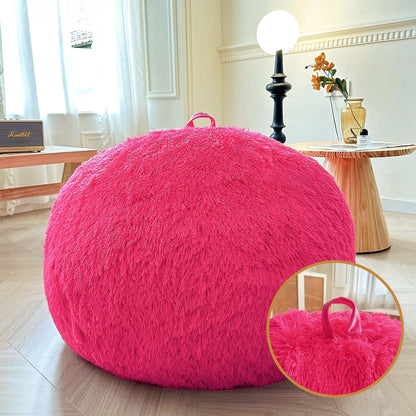 XeGe Faux Fur Stuffed Animal Storage Bean Bag Cover(No Filler), Hot Pink
