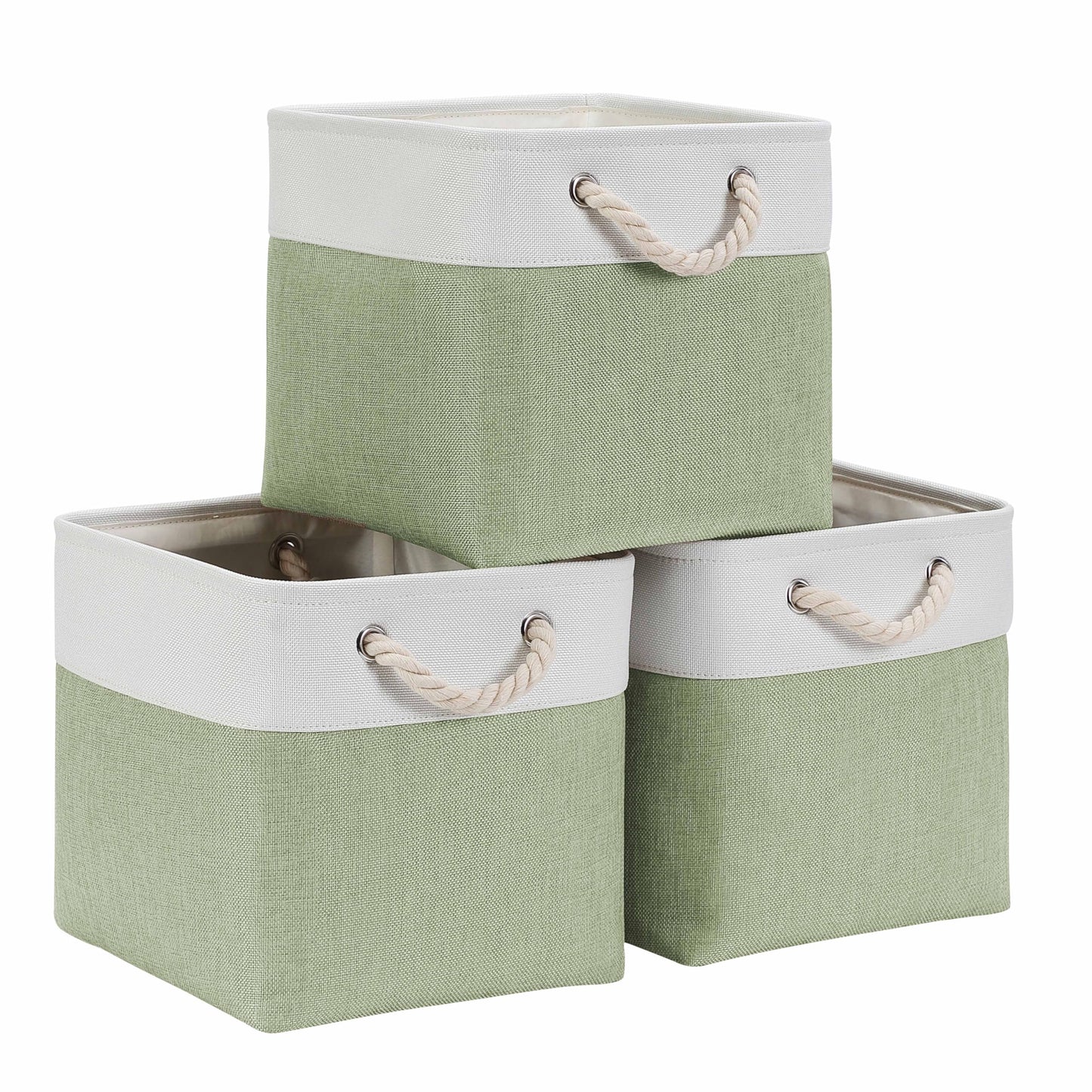 Mangata 28x28x28cm Cube Storage Boxes 3Pcs Green White Foldable Baskets