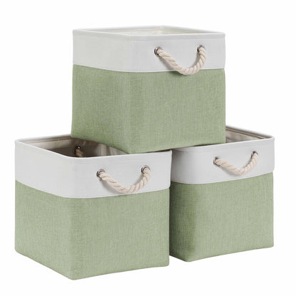 Mangata 28x28x28cm Cube Storage Boxes 3Pcs Green White Foldable Baskets