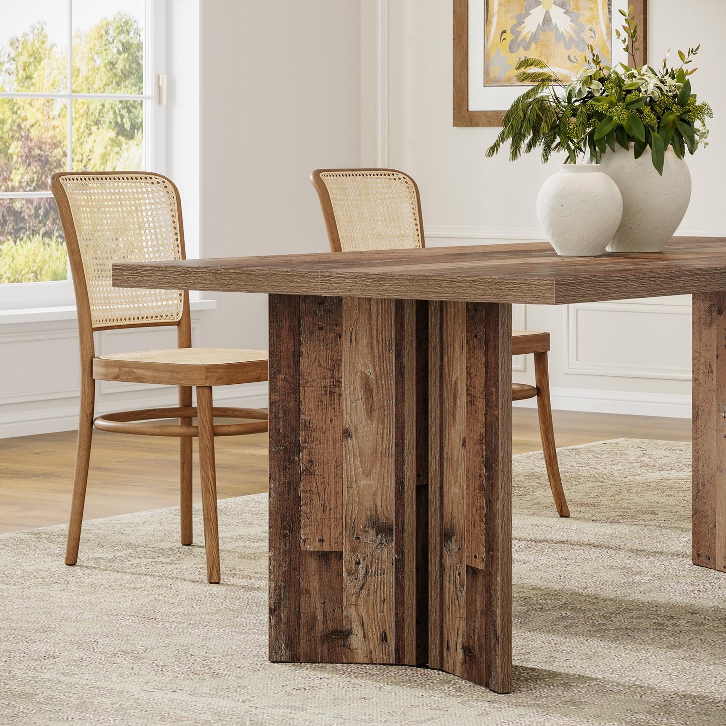 Tribesigns Farmhouse Dining Table for 4 to 6 People, 63-inch Rectangle Wooden Kitchen Table with Large Tabletop and Heavy Duty Legs for Dining