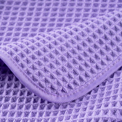 POLYTE Microfibre Oversize Quick Dry Lint Free Bath Towel, 152 x 76 cm, 4 Pack (Purple, Waffle Weave)
