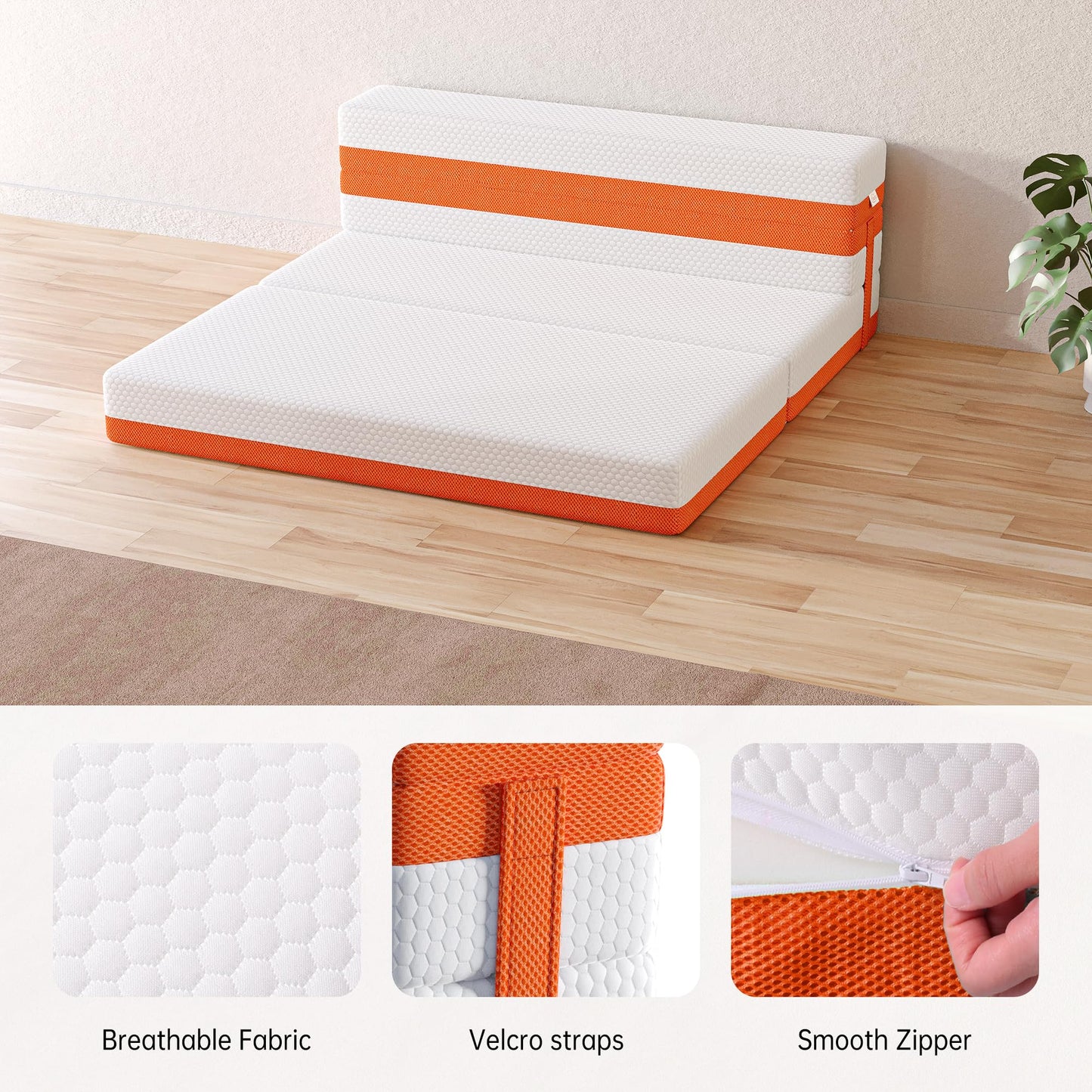 TeQsli Small Double Foldable Mattress, 10CM Memory Foam Folding Mattress with Removable Washable Cover, for Guest Beds, Camping and Road Trips